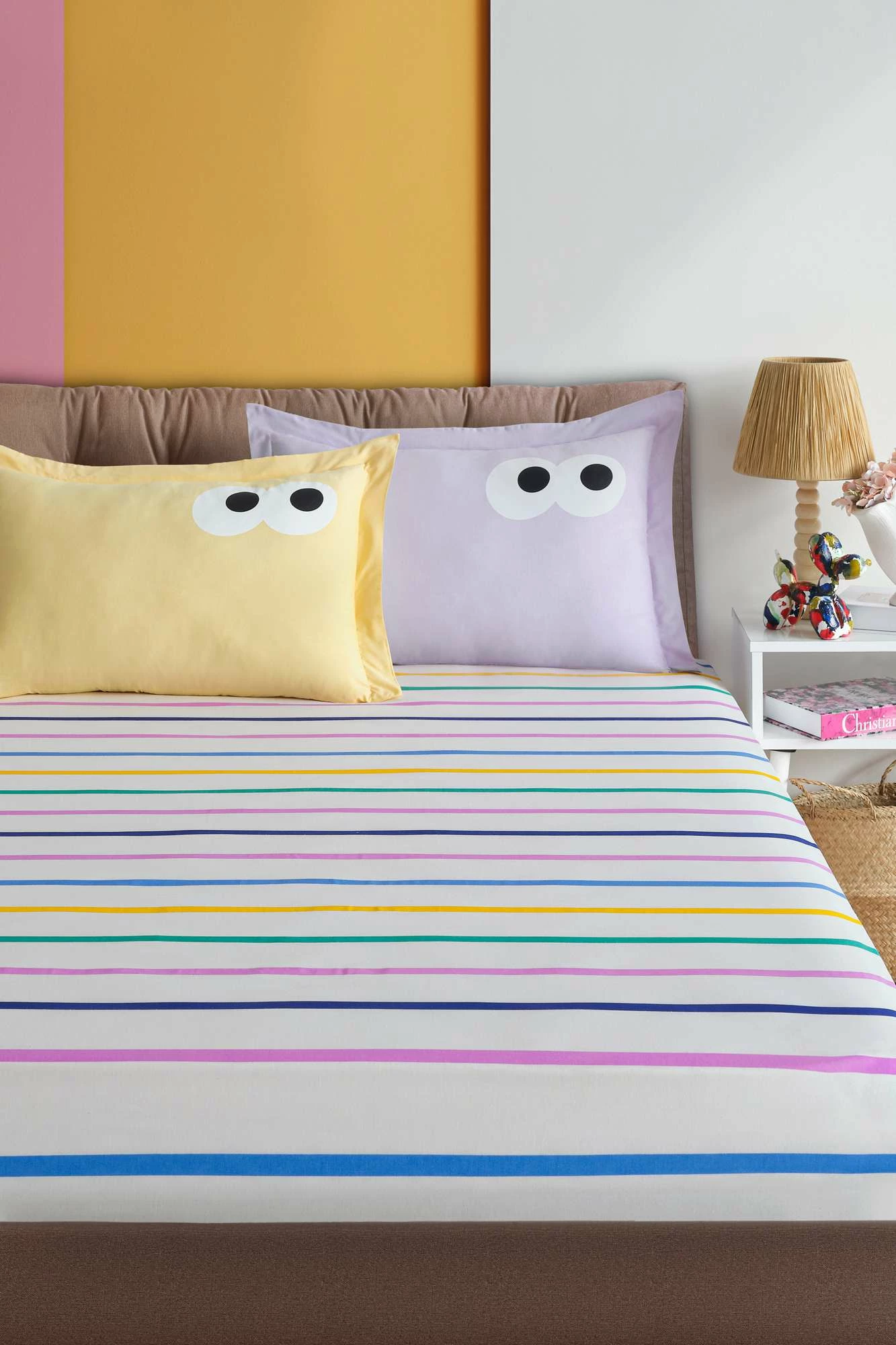 Set rjuh za dvojno posteljo Funny Črtast, rumena