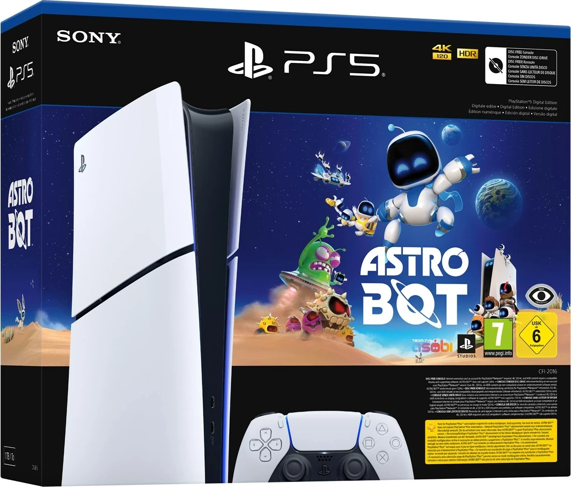 Konzola za igre Sony PlayStation 5 Digital Edition Slim, 1 TB, Astro Bot, črno/bela