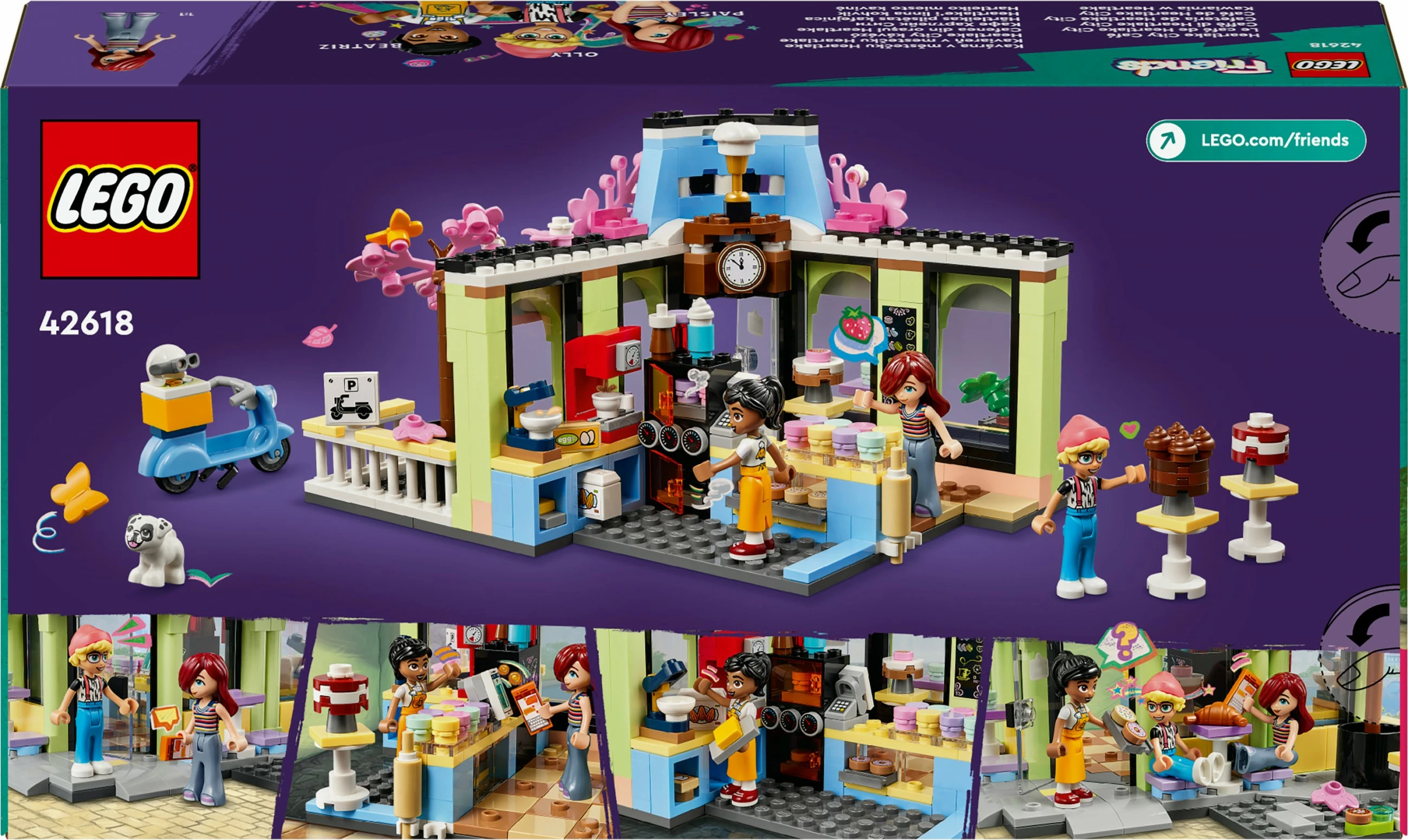 Kavarni Heartlake City, LEGO Friends 42618, gradbena igrača z miniaturnimi figuricami in dodatki