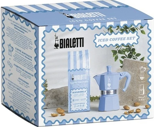 Set moka 3 skodelice z mandljevo kavo 250 g, modra — Bialetti Moka Express