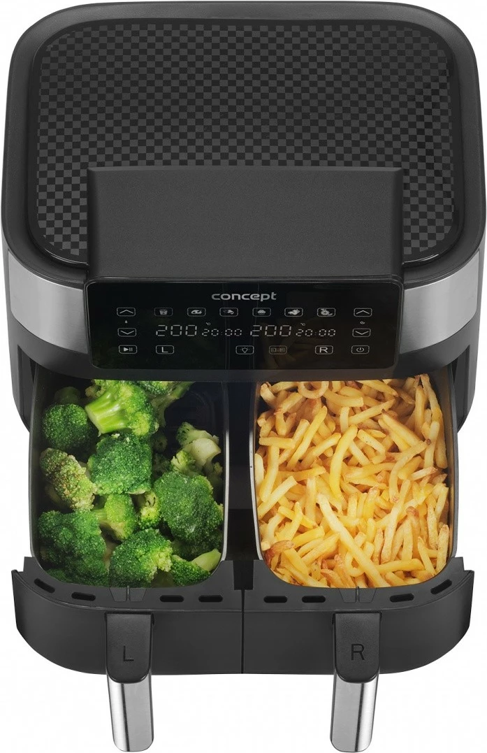 Cvrtnik na vroč zrak Concept FR8000, 8 L, dva koša, črn/inoks