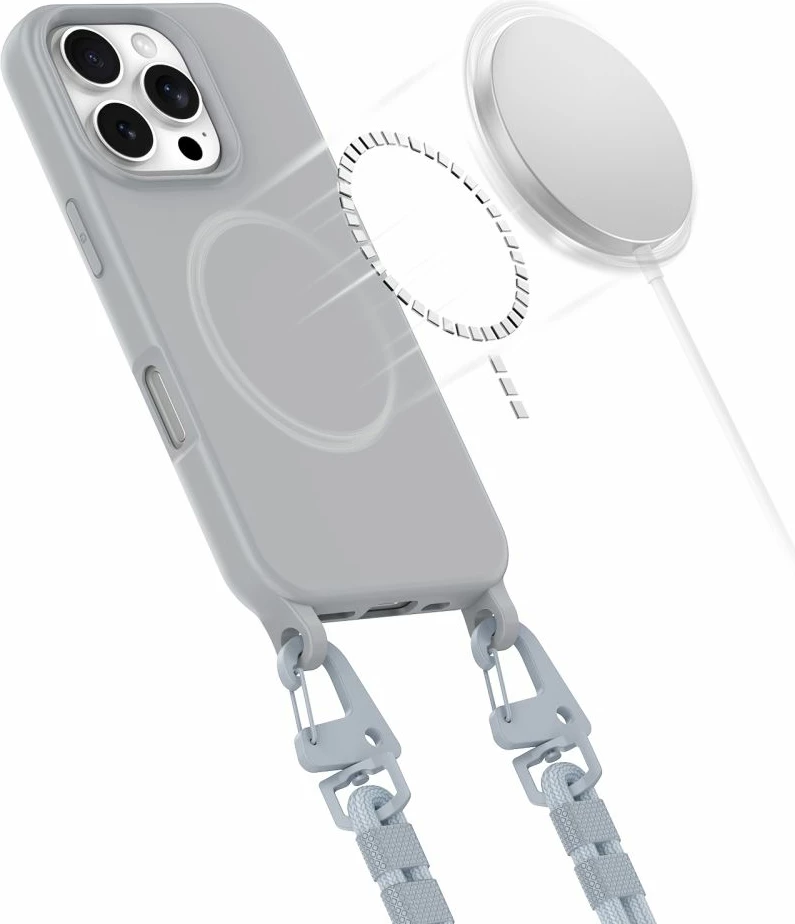 Ovitek z vrvico Magnecklace, Tech-Protect, za iPhone 16 Pro Max, siv