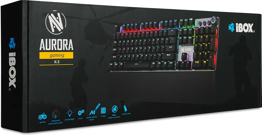 Mehanska igralna tipkovnica z RGB osvetlitvijo iBOX Aurora K-3, črna