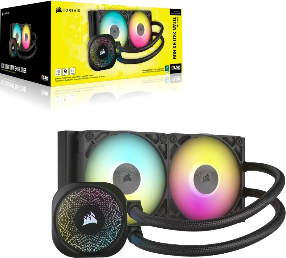Hladilnik procesorja 240 mm z dvema RGB ventilatorjema Corsair iCUE LINK TITAN 240 RX RGB