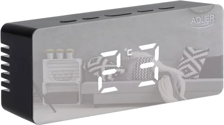 Alarmna ura Adler AD 1189, LED s prikazom temperature prostora, 3 načini alarma, USB + 3x AAA, črna