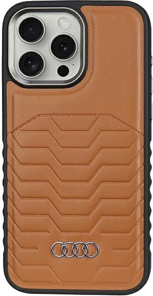 Ovitek za telefon Audi za iPhone 14 Pro Max, sintetično usnje, MagSafe, rjav