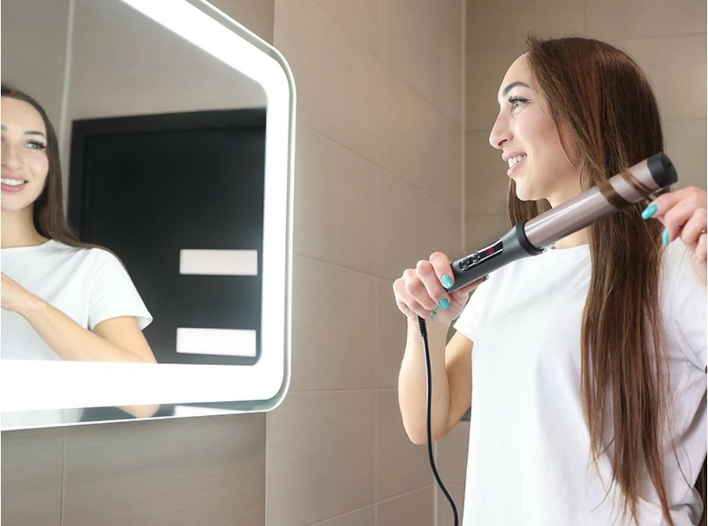 Kodralnik za lase Sleek & Shine Curler Lafe LAFLKA47572, 32 mm, nastavljiva temperatura 100–200 °C, 60 W, keramični premaz, LCD zaslon, z zaščitnim držalom, črno/rožnat