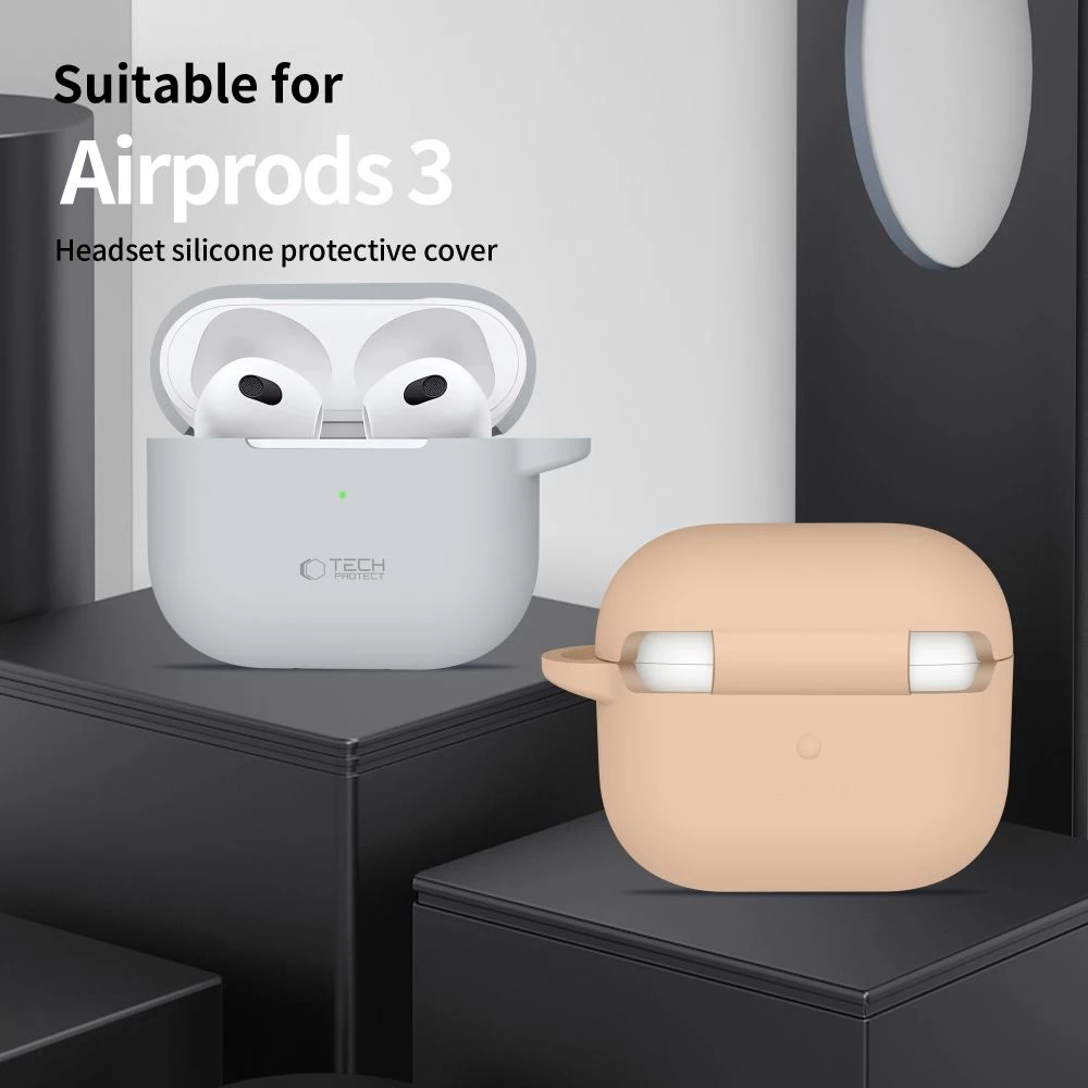 Ovitek iz silikona za AirPods 3, s karabinerjem, črn, Tech-Protect