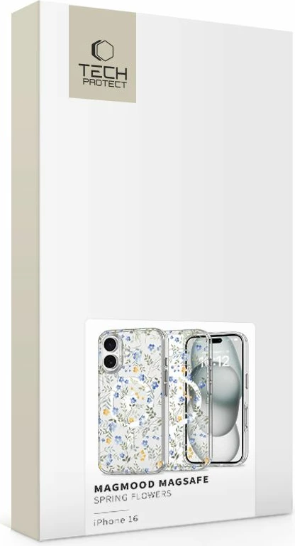 Zaščitni ovoj z večbarvnimi cvetličnimi motivi Tech-Protect MagMood za iPhone 16, MagSafe