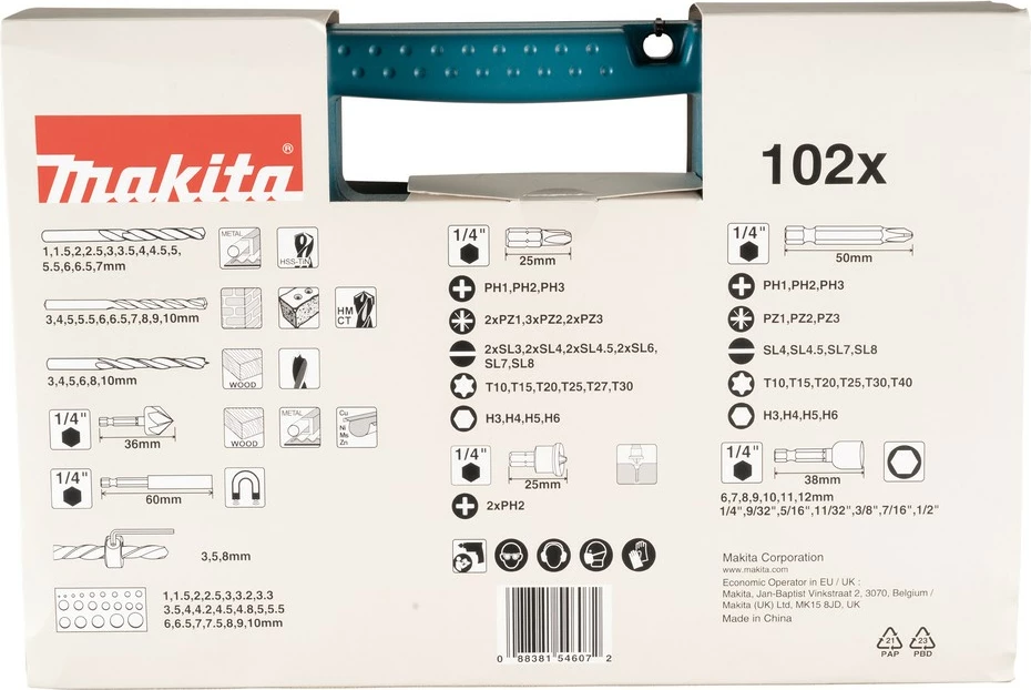 Set bitov in izvijačev Makita B-68432, 102 kosa, v plastičnem kovčku