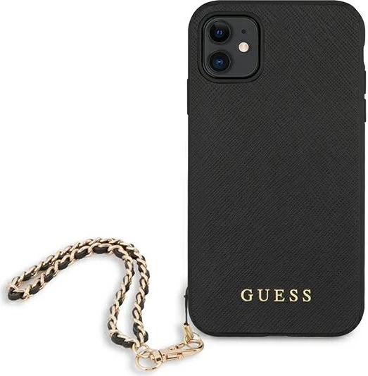 Ovitek Saffiano z verigo Guess za iPhone 11/XR 6,1", črn