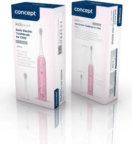 Sonična zobna ščetka za otroke, Concept KIDO SMILE ZK6010, 5–9 let, roza, komplet s 4 glavi
