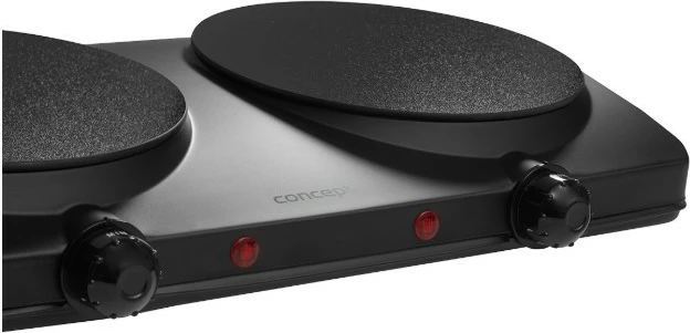 Električni štedilnik z dvema keramičnima ploščama, 2500 W, keramična plošča Ø 19,2 cm, nastavljiva temperatura, črn, Concept VE3060