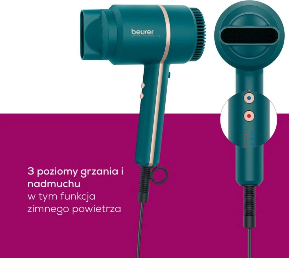 Sušilnik za lase, 2000 W, 3 stopnje, ionizacija, modro-tirkizen Beurer HC35 Ocean
