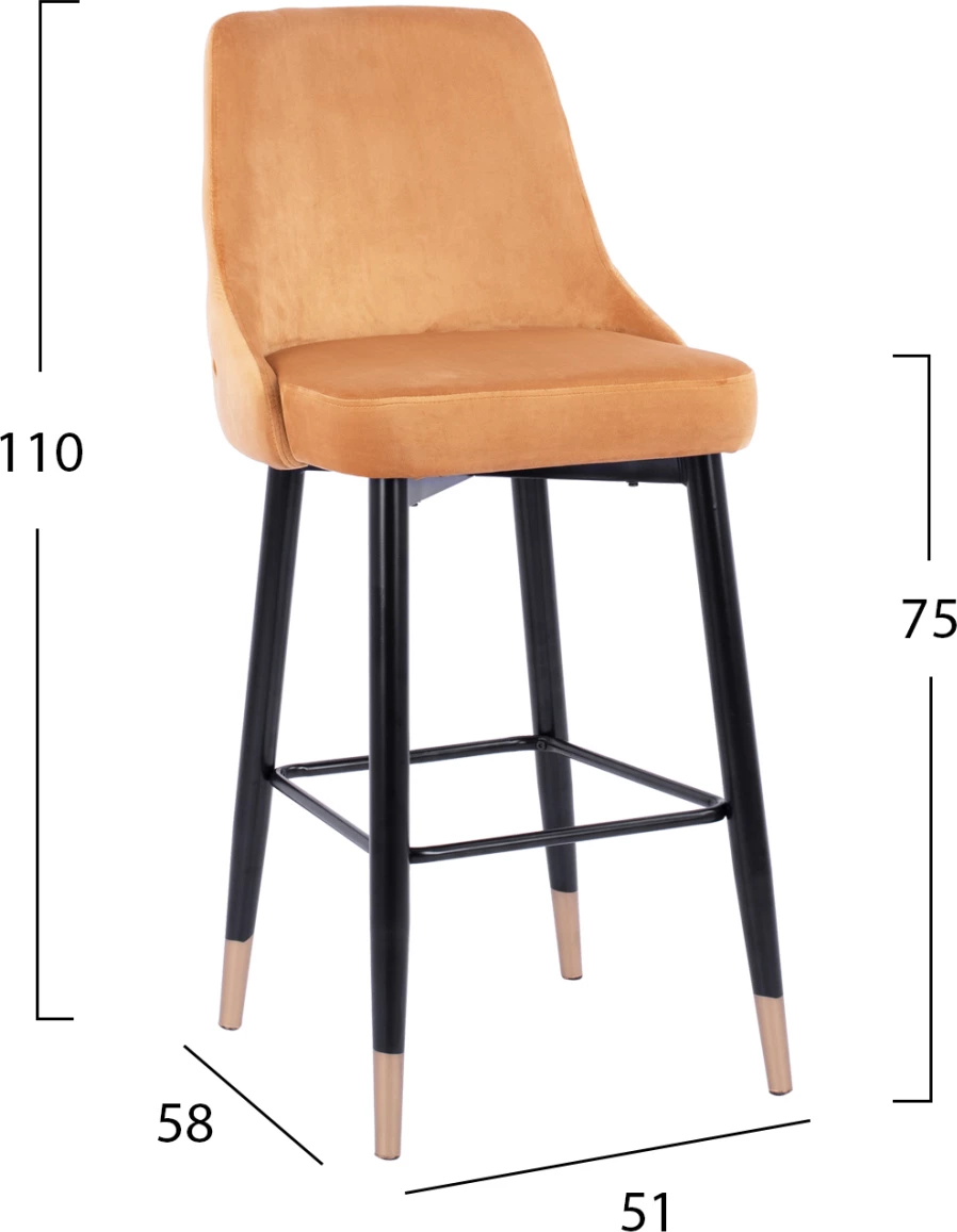 Barski stol SERENITY FH8519.09 Zlati žamet z kovinskim okvirjem 51Χ58Χ110cm, set 2 kosov