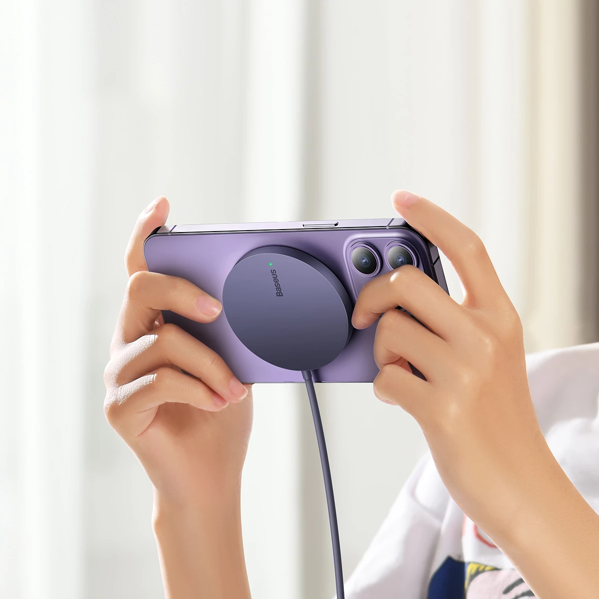 Brezžični polnilec, Baseus Simple Mini3, MagSafe, Qi, 15W, vijoličen