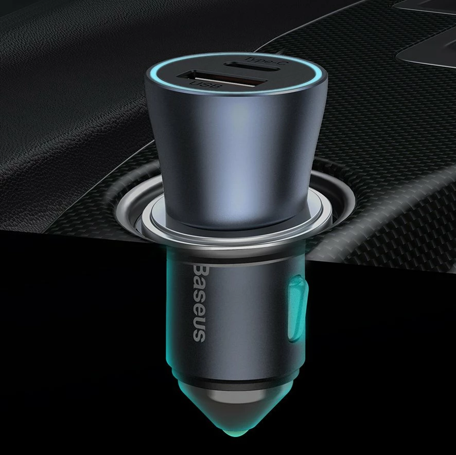 Avtopolnilec, 40 W, 2 vrata USB/USB-C, z USB-C na Lightning kablom, siv — Baseus Golden Contactor Pro