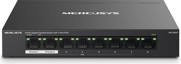 8-portni Gigabitni switch PoE+ Mercusys MS108GP, črn