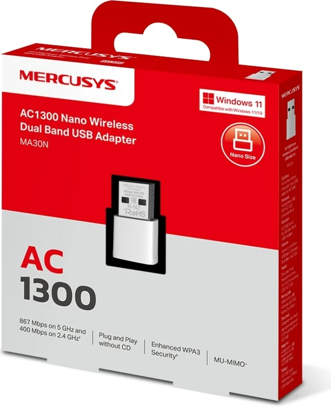 Brezžična USB kartica za omrežje Mercusys MA30N, bela Brezžična USB kartica za omrežje Mercusys MA30N, bela