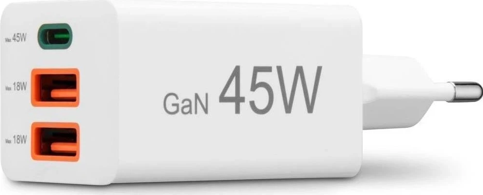 Mini polnilec GaN 45W, Hama, 2x USB-C, 1x USB-A, bel