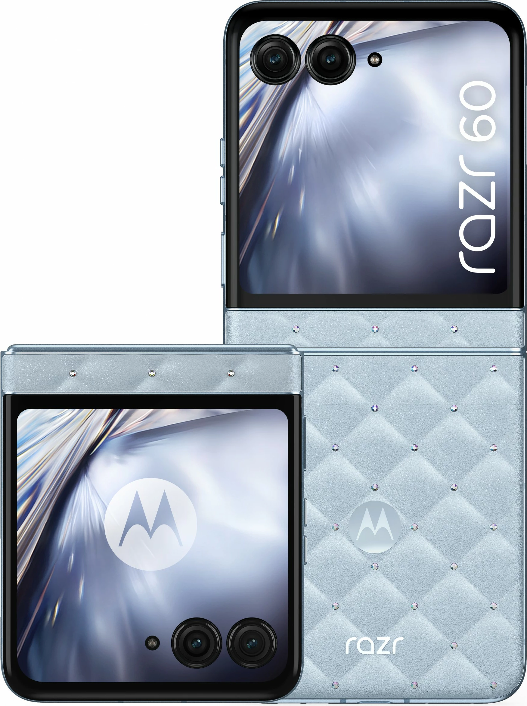 Zložljiv pametni telefon z luksuznim Swarovski dizajnom Motorola razr60 + slušalke Buds Loop, Swarovski Edition, moder