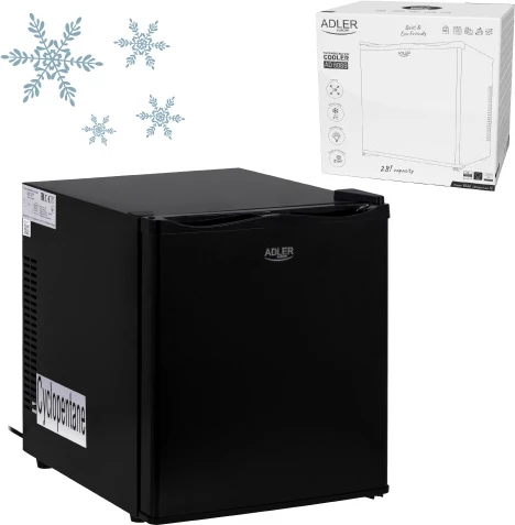 Mini hladilnik Adler AD 8089, 28 L, steklena polica, LED luč, 100-240V, črn