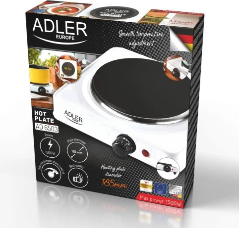 Enojna električna kuhalna plošča, Adler AD 6503, 1500 W, Ø185 mm, 5-stopenjska, bela