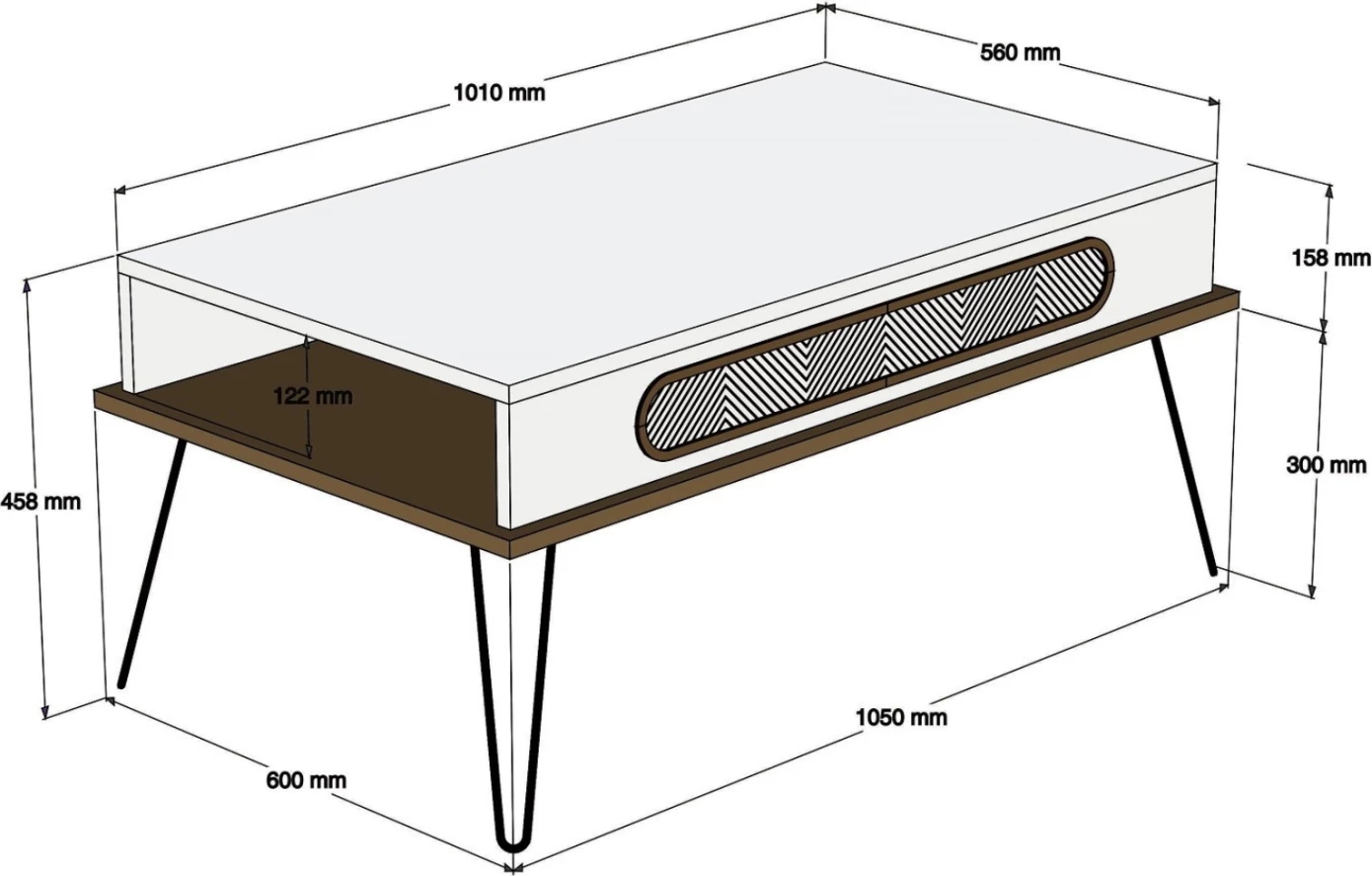 Klubska mizica iz melamina FH9500.02 v barvi oreha - kovinske noge 105x56x45.8Hcm