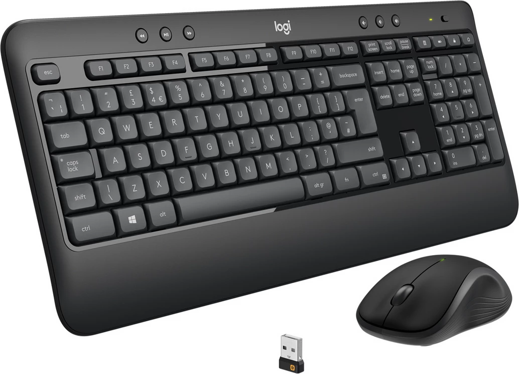 Komplet tipkovnice in miške MK540 Advanced, Logitech 920-008677, CH-razpored, brezžični z nano USB, črn/bel