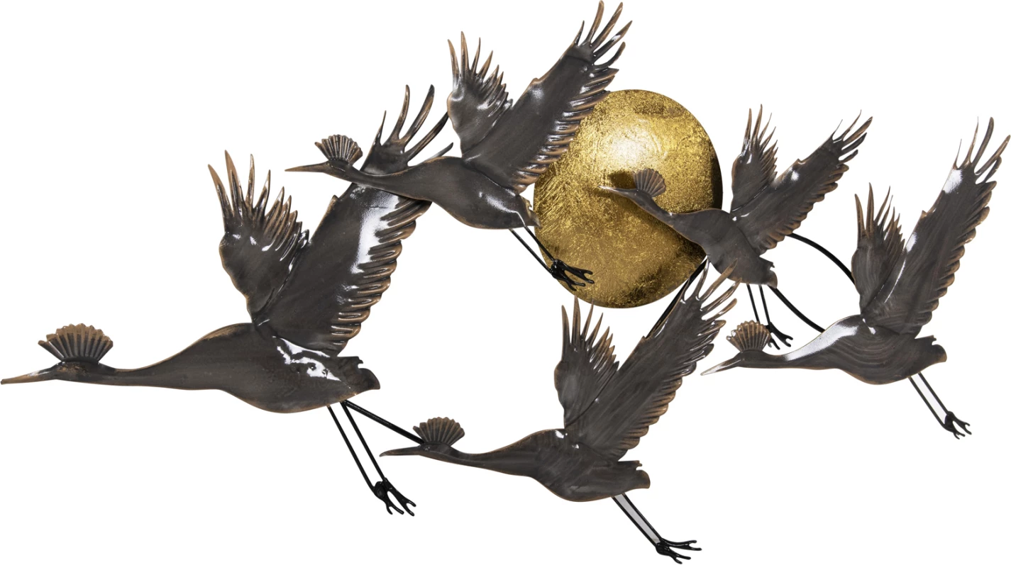 Kovinska stenska dekoracija FH4208 ptice v sivo-zlati barvi 90x46H cm