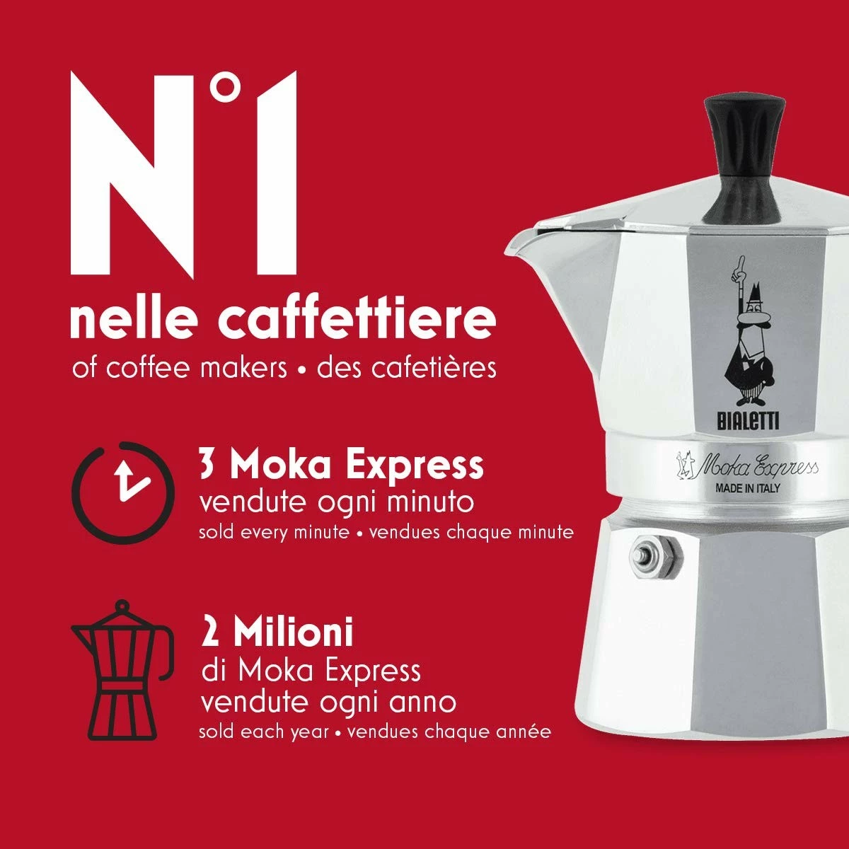 Moka za kavo Bialetti Moka Express, 3 skodelice, alumin, srebrna