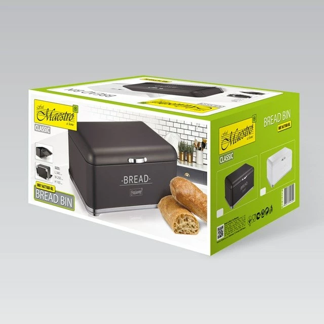 Kontejner za kruh, Maestro MR-1677-AR-BL, iz nerjavečega jekla, črn