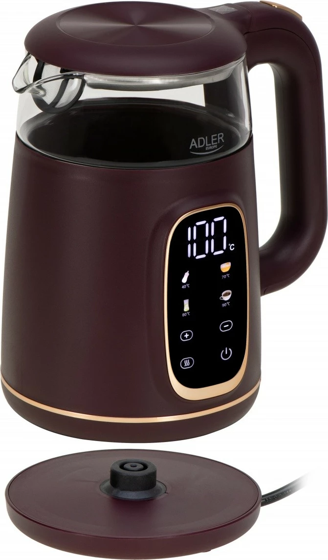 Električni grelnik vode Adler AD 1305, 1,7 L, regulacija temperature, LED, burgundy