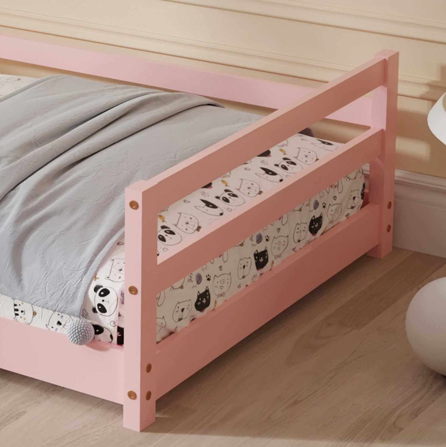 Postelja za otroke HOUSER FH676.06 t.MONTESSORI iz masivnega borovega lesa v roza barvi - 190x90cm