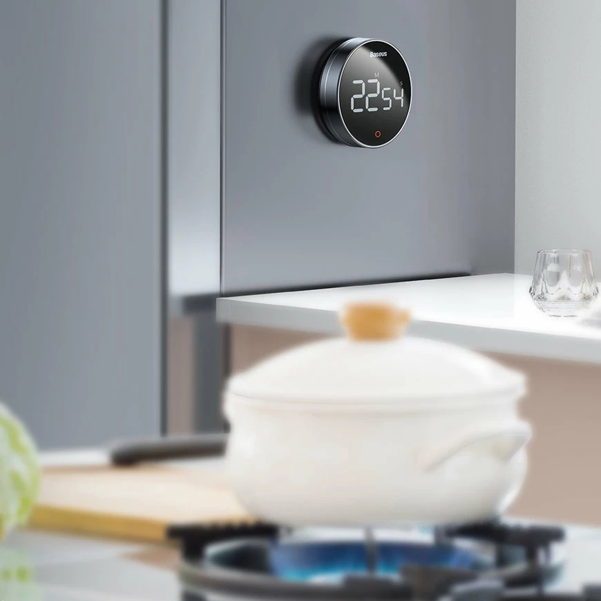 Elektronski timer Baseus Heyo Pro, FMDS000013, LED, magnet, siv