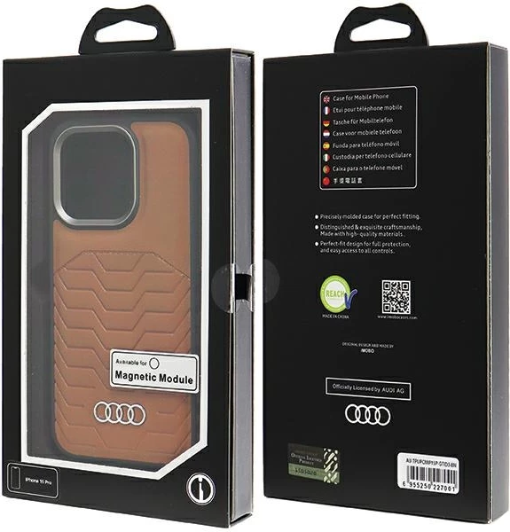 Ovitek iz umetnega usnja z MagSafe, rjav — Audi za iPhone 15 Pro