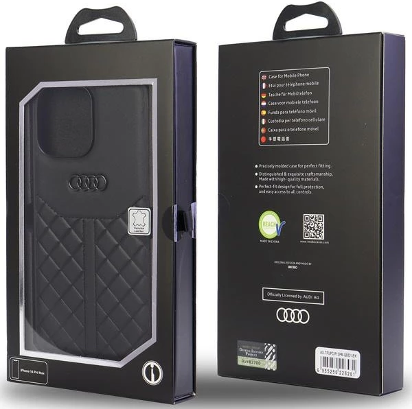 Ovitek iz pravega usnja Audi za iPhone 13 Pro Max 6,7", črn