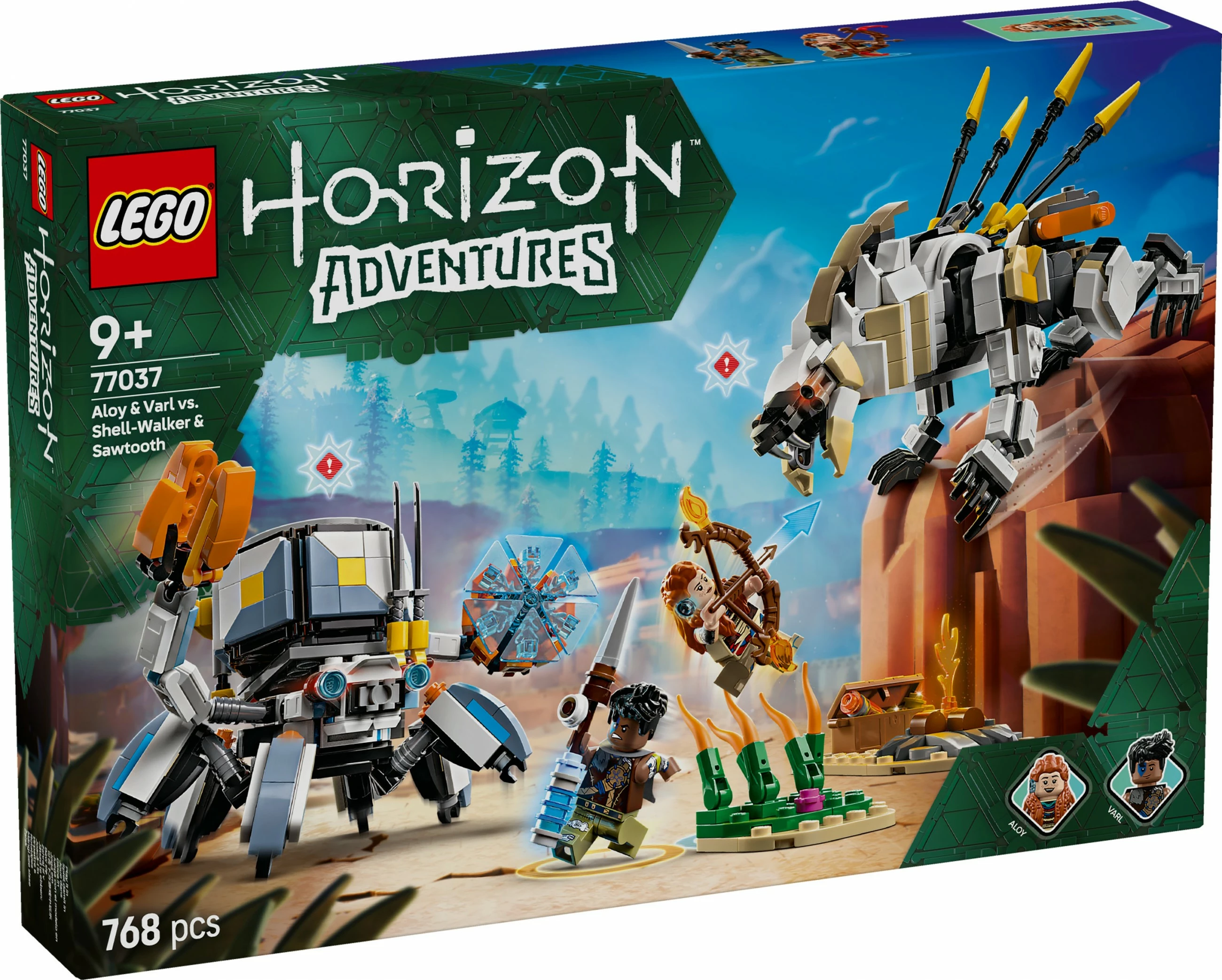 Set gradnje Horizon Adventures 77037, Aloy & Varl proti Shell-Walker & Sawtooth, 768 kosov, večbarven