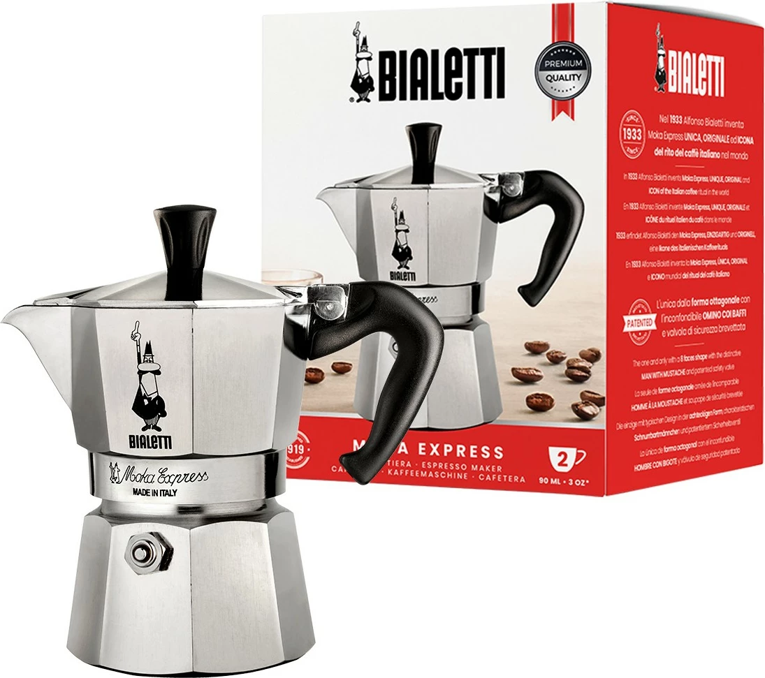 Moka kavni grelnik Bialetti Moka Express, 2 skodelici, aluminij, srebrn