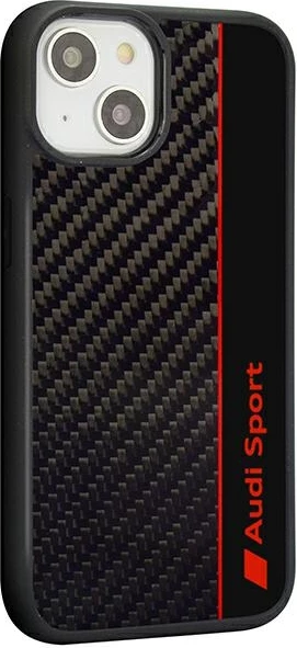 Ovitek z ogljikovim videzom Audi Carbon Fiber Stripe za iPhone 14 6,1", črn