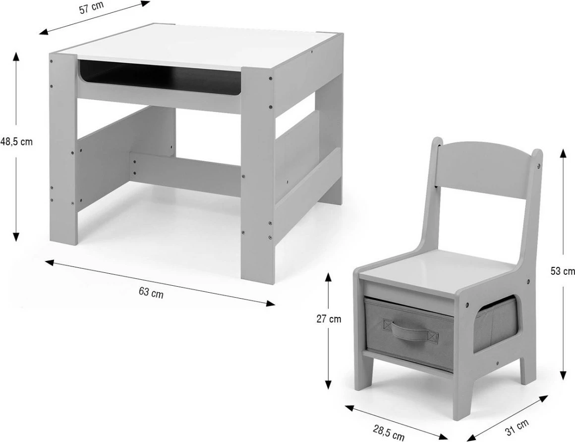Otroški set miza z dvema stoloma Milly Mally Sven, MDF, sivo/bele