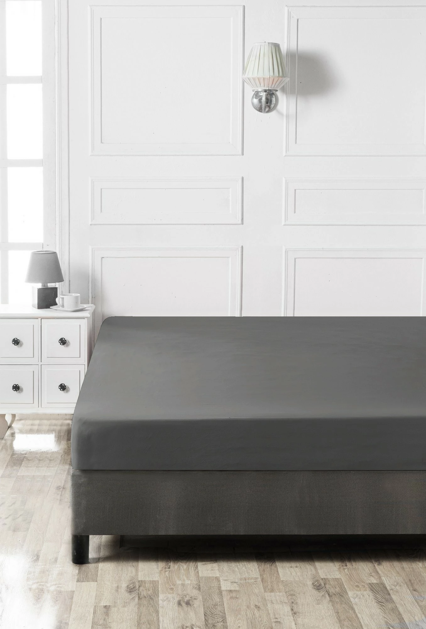 Prilegajoča dvojna rjuha Ranforce, antracit, L'essentiel