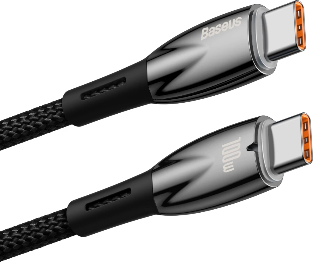 Hitri polnilni kabel Baseus Glimmer Series USB-C, 2 m, 100 W, 480 Mbps, črn