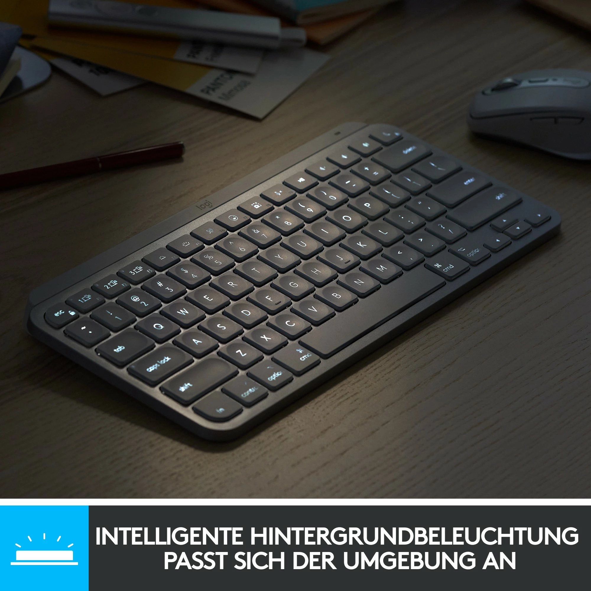 Mini tastatura Logitech MX Keys Mini, brez brezžična, LED, QWERTY, grafit