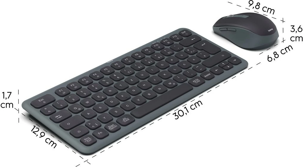 Kompakten brezžični komplet tipkovnice in miške Hama WKM-500, USB/Bluetooth, črno/siv