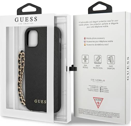 Ovitek Saffiano z verigo Guess za iPhone 11/XR 6,1", črn