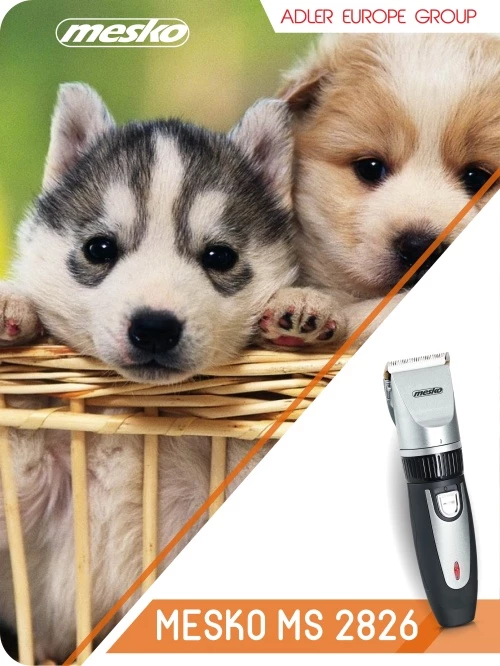 Strižnik za hišne ljubljenčke Adler MS 2826, titanska glava s keramičnim rezilom, 35 W, do 90 min, z/brez kabla, komplet s 4 glavniki in rezervno baterijo