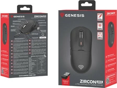 Gaming miš Genesis Zircon 660 brezžični, 12000 DPI, 6 gumbov, črn