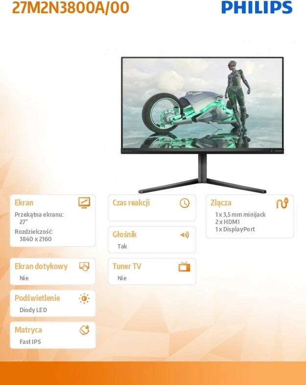 27" Fast IPS 4K UHD monitor, 320 Hz, Pivot, z zvočniki — Philips 27M2N3800A/00, Graphite
