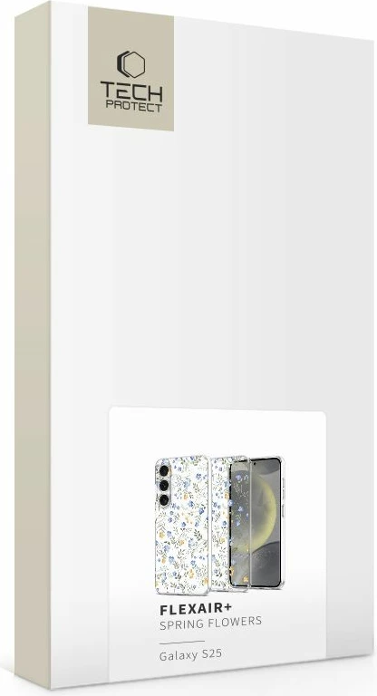 Prozoren zaščitni ovitek Tech-Protect FlexAir za Samsung Galaxy S25, Daisies with Leaves, bel/prozoren